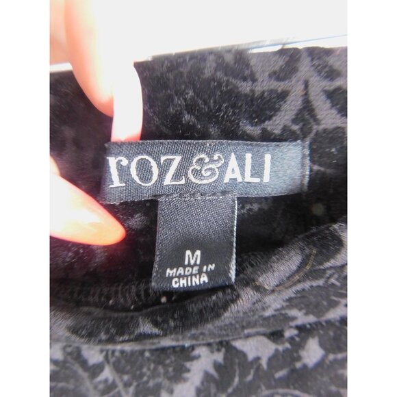 Roz & Ali Pants Womens Medium Black Flocked Velvet Damask Gothic Witchy - Picture 9 of 11